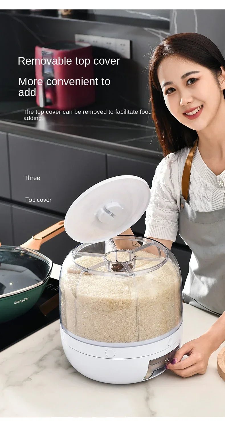 Distributeur Rotatif de Riz Scellé et Résistant à l'Humidité, Boîte de Rangement pour Céréales Sèches, Récipient de Cuisine, Mars E27, 360 - House Tools Store