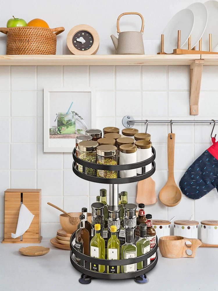 Bocal à épices en acier au carbone antidérapant, rotation à 360 °, boîtes T1, accessoires de cuisine, assiette de rangement pour assaisonnements et épices - House Tools Store