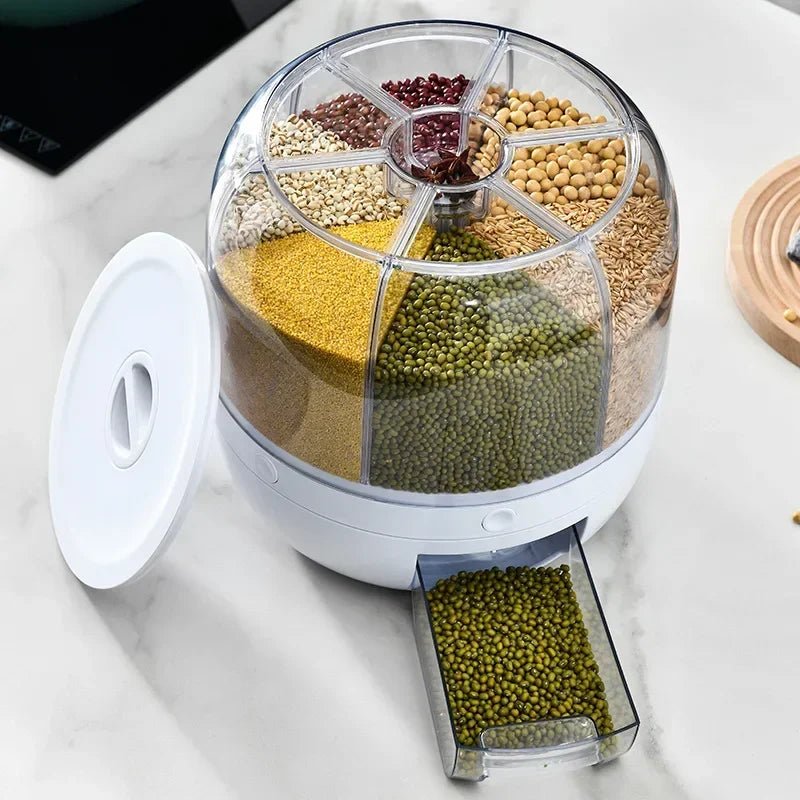 Distributeur Rotatif de Riz Scellé et Résistant à l'Humidité, Boîte de Rangement pour Céréales Sèches, Récipient de Cuisine, Mars E27, 360 - House Tools Store