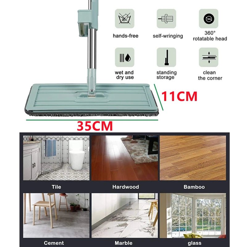 Vadrouille plate en microcarence mains libres, livres à presser, tampons de vadrouille lavables, vadrouille paresseuse, outils de nettoyage ménager, le plus récent, 2023 - House Tools Store