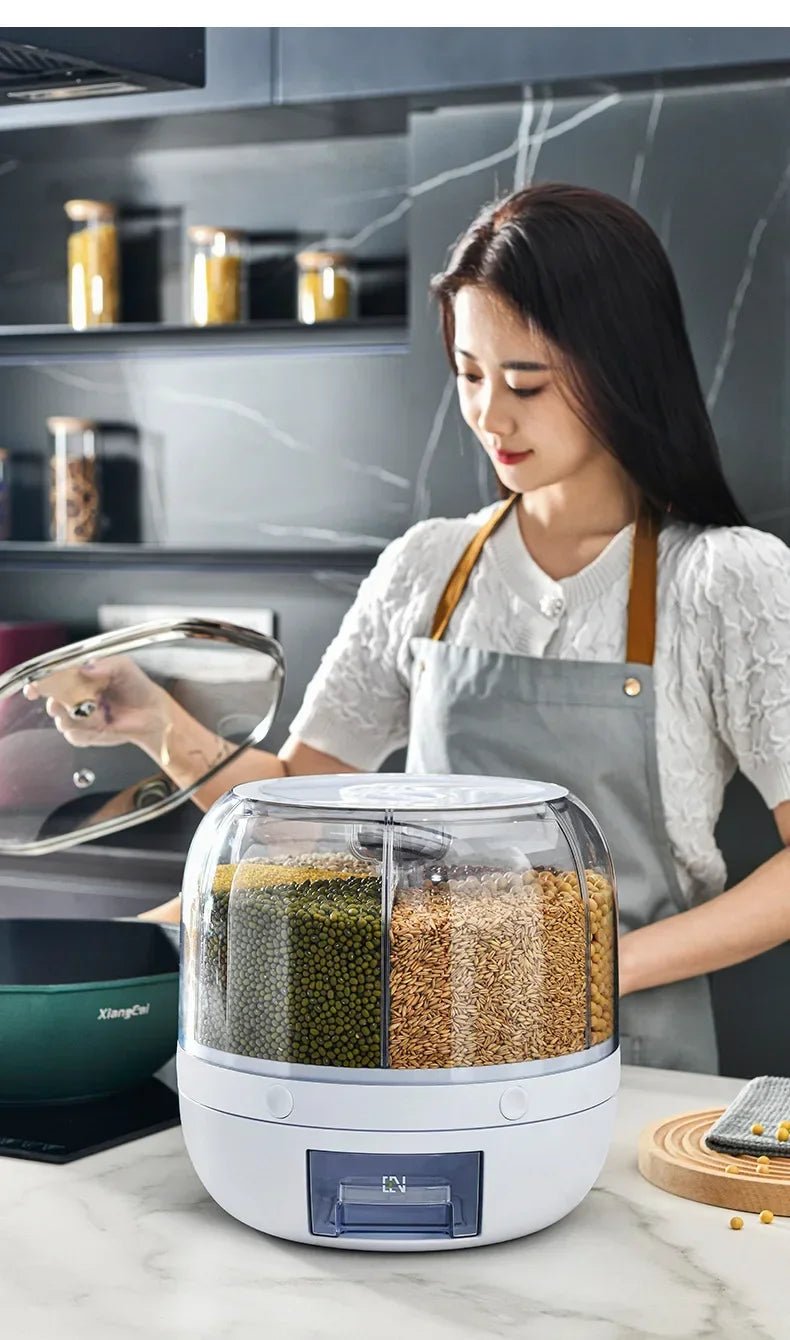 Distributeur Rotatif de Riz Scellé et Résistant à l'Humidité, Boîte de Rangement pour Céréales Sèches, Récipient de Cuisine, Mars E27, 360 - House Tools Store