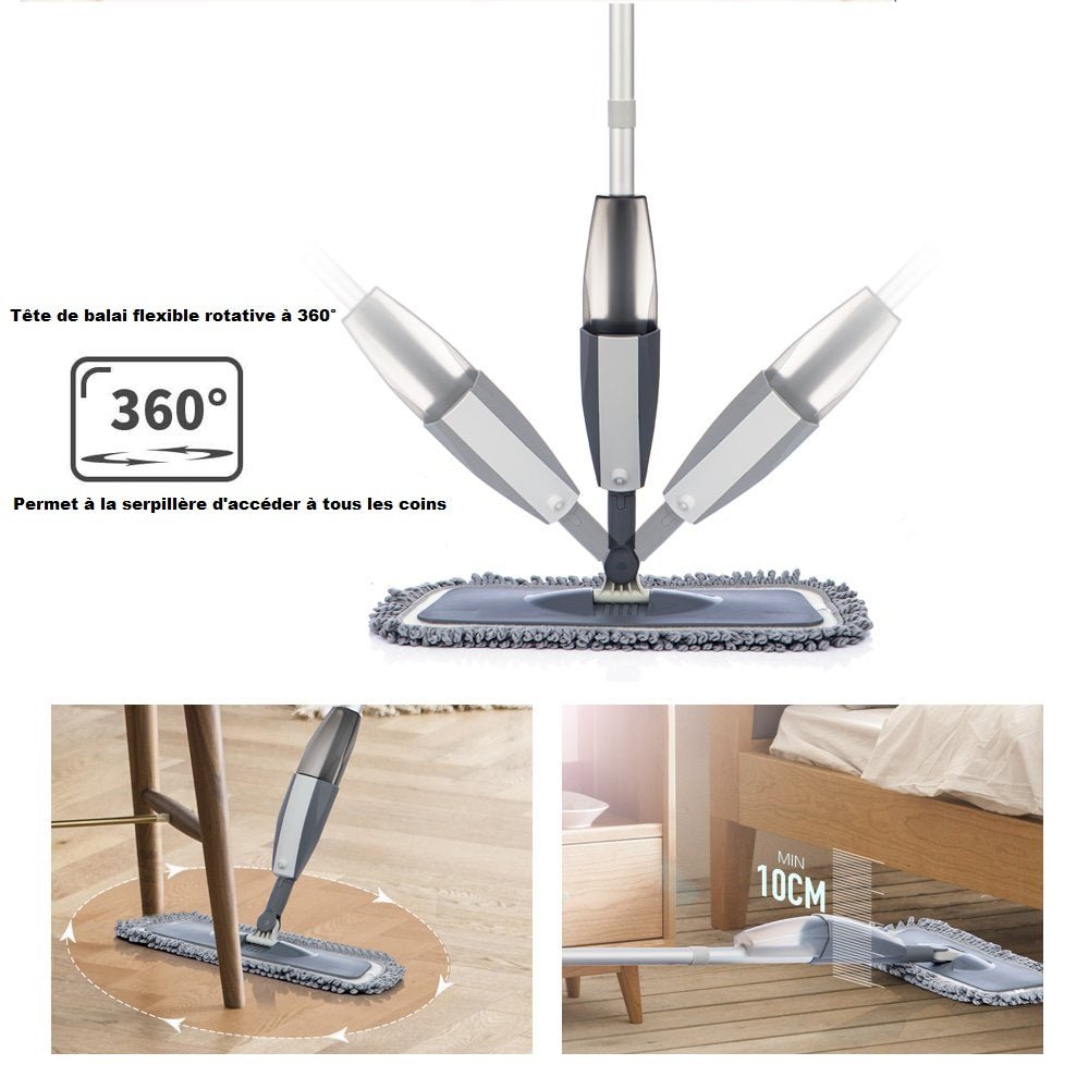 Balai serpillère à spray magique avec tampons en micro fibre réutilisables, manche résistant à 360, outils de nettoyage pour la maison: les fenêtres, la cuisine, les sols en carrelage, en céramique ou en bois. - House Tools Store
