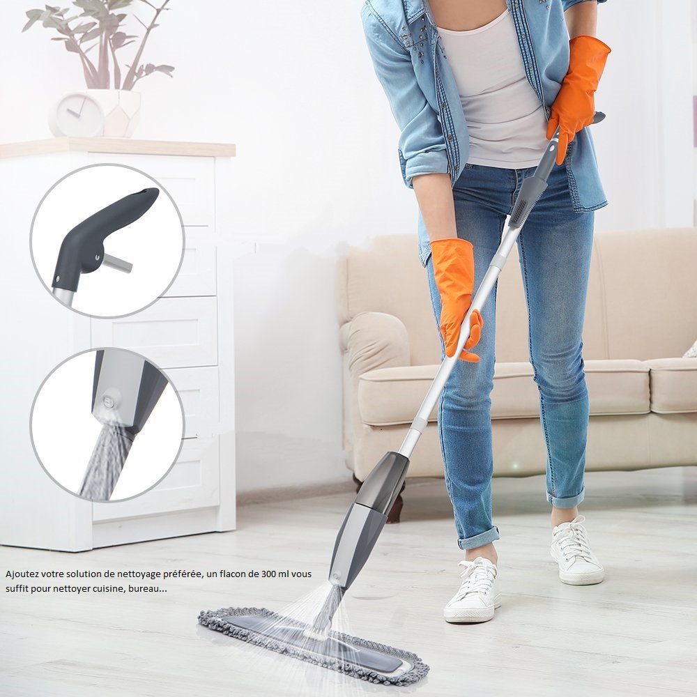 Balai serpillère à spray magique avec tampons en micro fibre réutilisables, manche résistant à 360, outils de nettoyage pour la maison: les fenêtres, la cuisine, les sols en carrelage, en céramique ou en bois. - House Tools Store