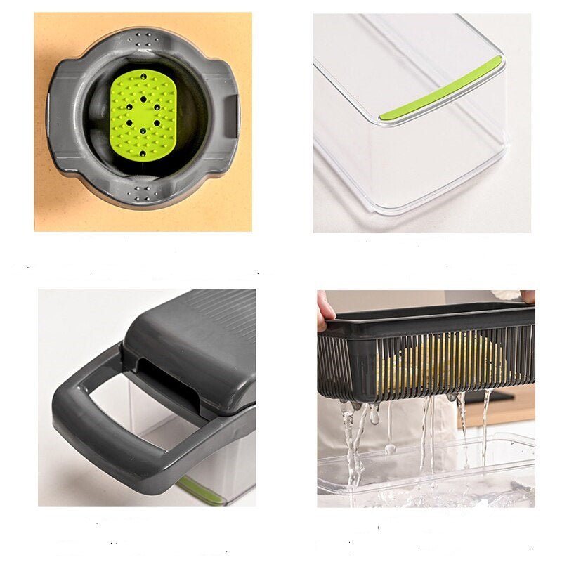 Trancheuse multifonctionnelle avec panier, coupe - légumes, déchiqueteuses, hachoir à fruits, râpe à carottes, vert, noir, 12 en 1. - House Tools Store