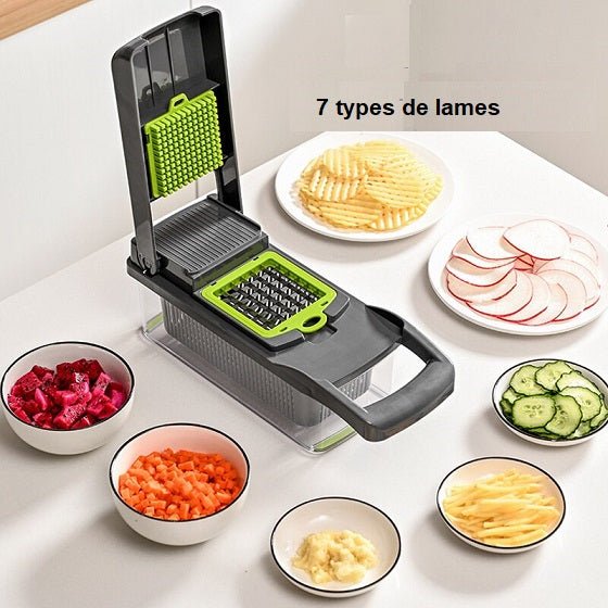 Trancheuse multifonctionnelle avec panier, coupe - légumes, déchiqueteuses, hachoir à fruits, râpe à carottes, vert, noir, 12 en 1. - House Tools Store